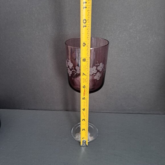 Artland Amethyst Cherry Blossom Wine Glass 8 5/8" Etched Purple Goblet Elegant - Picture 10 of 15